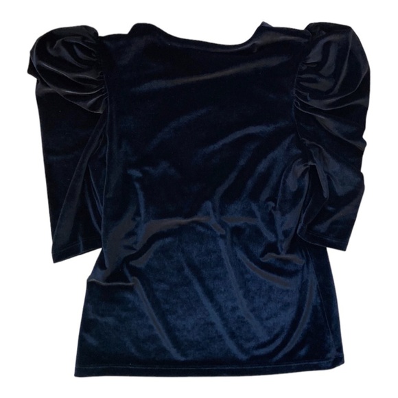 Petersyn Black Velvet Puff Sleeve Crew Neck Top - Picture 4 of 9